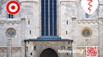 Das Hauptportal des Stephansdom von Wien. Titelbild des Beitrags Effektivität und Effizienz. Das Hauptportal ist nicht zur Gänze getroffen. Neben dem Hauptportal ragen jeweils rechts und links eine Säule in der Fassade in die Höhe. Das rot-weiß-rote Logo von fahmy.blog ist in der linken oberen Ecke, der QR-Code und Bildunterschrift von fahmy.blog ist in der rechten Ecke zu sehen. Ein weißes dreieckiges bzw. triigonales Wappen mit einer roten sich um einen Stab windenden Schlange - einer Äskulap-Natter - ist in der rechten oberen Ecke des Bildes zu sehen.